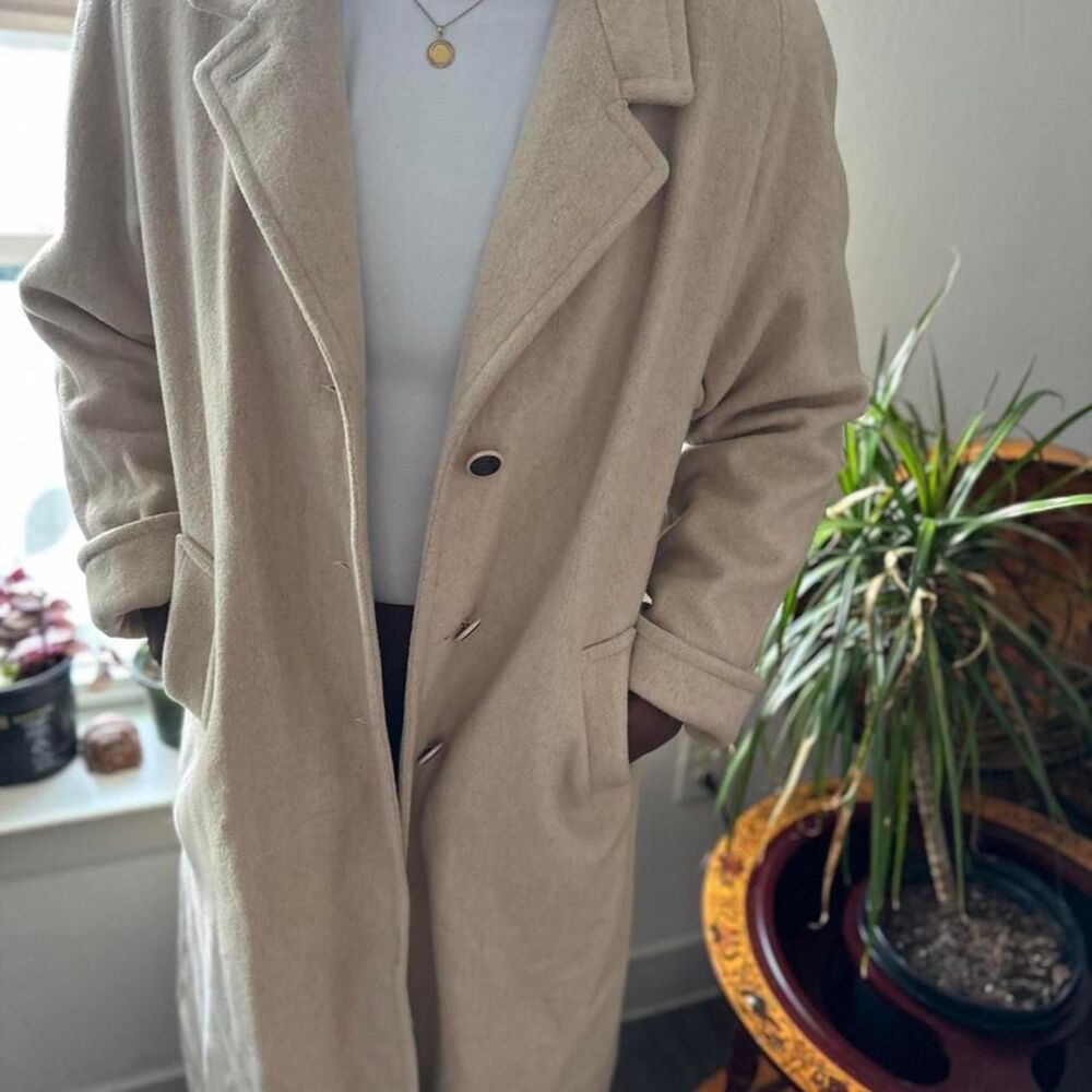 JpD designer; Made in USA series wool coat in tan & cream